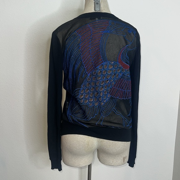 Opening Ceremony Sweaters - Opening Ceremony Metallic Peacock Embroidered Sheer Cardigan